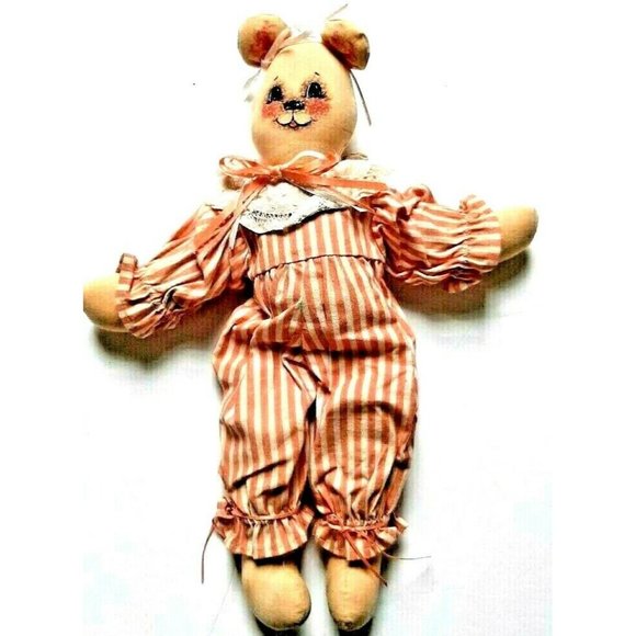 Teddy Bear Handmade Tea-Stained Stuffed Plush Painted Face Striped 14" 90s VTG - Picture 1 of 6